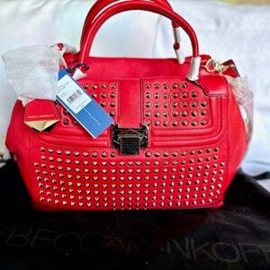 New w/Tag Rebecca Minkoff designer Red Leather Purse Satchel style with…